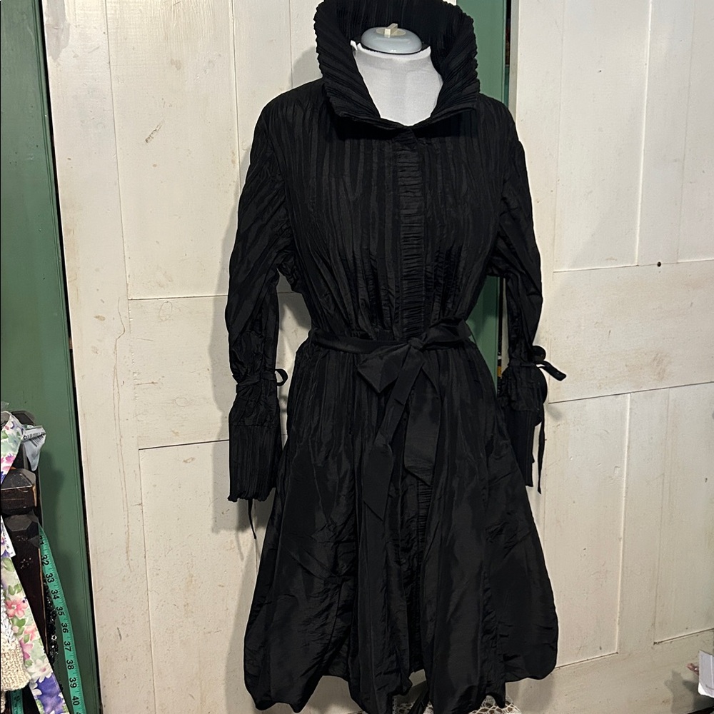 Ex Cond Jerry T Dress Coat Shacket Black Sz XL Crisp Crinkle Metallic Taffeta - Picture 2 of 16